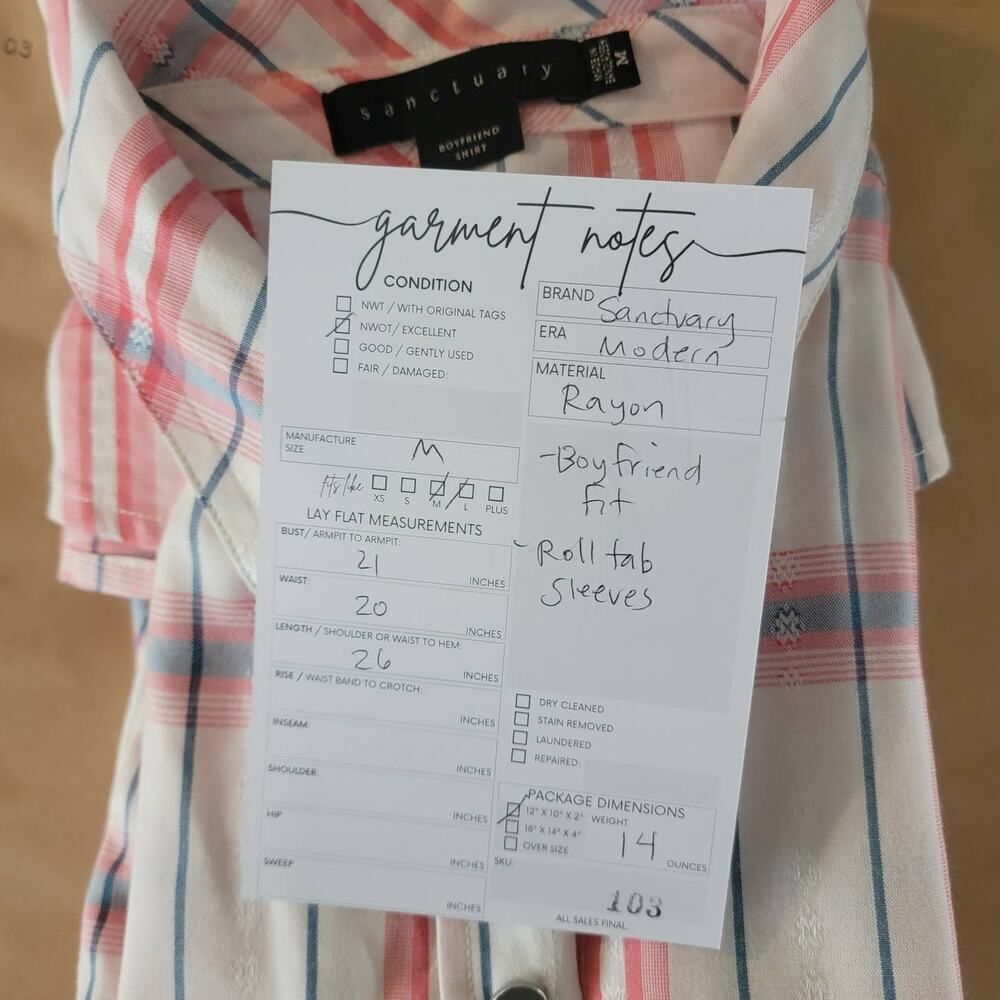 Sanctuary Boyfriend Fit Plaid Button Down Shirt Blue Red Size M Cabincore - Picture 11 of 13